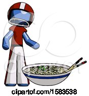 Blue Football Player Man And Noodle Bowl Giant Soup Restaraunt Concept