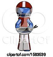 Poster, Art Print Of Blue Football Player Man Serving Or Presenting Noodles