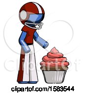 Poster, Art Print Of Blue Football Player Man With Giant Cupcake Dessert