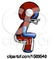 Poster, Art Print Of Blue Football Player Man Squatting Facing Right