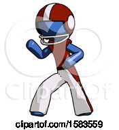 Poster, Art Print Of Blue Football Player Man Martial Arts Defense Pose Left