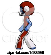 Blue Football Player Man Walking Left Side View