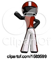 Black Football Player Man Waving Right Arm With Hand On Hip