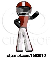 Black Football Player Man Waving Left Arm With Hand On Hip