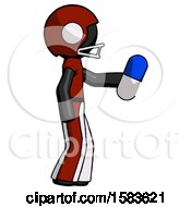 Poster, Art Print Of Black Football Player Man Holding Blue Pill Walking To Right