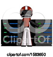 Black Football Player Man With Server Racks In Front Of Two Networked Systems