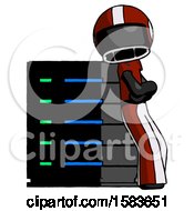 Black Football Player Man Resting Against Server Rack Viewed At Angle