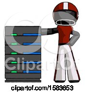 Poster, Art Print Of Black Football Player Man With Server Rack Leaning Confidently Against It