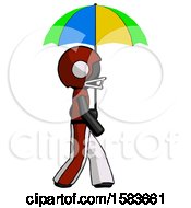 Poster, Art Print Of Black Football Player Man Walking With Colored Umbrella
