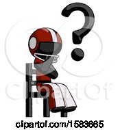 Poster, Art Print Of Black Football Player Man Question Mark Concept Sitting On Chair Thinking