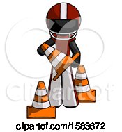 Black Football Player Man Holding A Traffic Cone