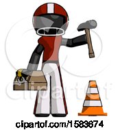 Poster, Art Print Of Black Football Player Man Under Construction Concept Traffic Cone And Tools