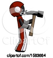 Poster, Art Print Of Black Football Player Man Hammering Something On The Right
