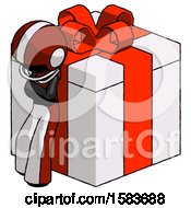 Poster, Art Print Of Black Football Player Man Leaning On Gift With Red Bow Angle View