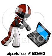 Poster, Art Print Of Black Football Player Man Throwing Laptop Computer In Frustration