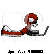 Poster, Art Print Of Black Football Player Man Using Laptop Computer While Lying On Floor Side View