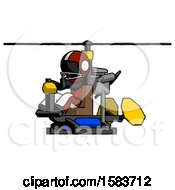 Poster, Art Print Of Black Football Player Man Flying In Gyrocopter Front Side Angle View