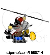 Black Football Player Man Flying In Gyrocopter Front Side Angle Top View
