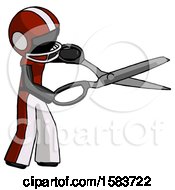 Black Football Player Man Holding Giant Scissors Cutting Out Something
