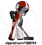 Poster, Art Print Of Black Football Player Man Cleaning Services Janitor Sweeping Side View