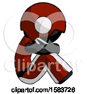 Poster, Art Print Of Black Football Player Man Sitting With Head Down Facing Sideways Right