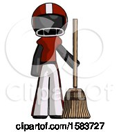 Poster, Art Print Of Black Football Player Man Standing With Broom Cleaning Services