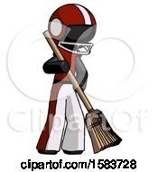 Poster, Art Print Of Black Football Player Man Sweeping Area With Broom