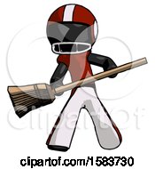 Poster, Art Print Of Black Football Player Man Broom Fighter Defense Pose