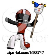 Poster, Art Print Of Black Football Player Man Holding Jester Staff Posing Charismatically