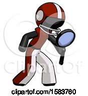 Poster, Art Print Of Black Football Player Man Inspecting With Large Magnifying Glass Right