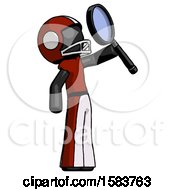 Poster, Art Print Of Black Football Player Man Inspecting With Large Magnifying Glass Facing Up