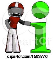 Poster, Art Print Of Black Football Player Man With Info Symbol Leaning Up Against It