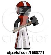 Poster, Art Print Of Black Football Player Man With Sledgehammer Standing Ready To Work Or Defend