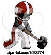 Poster, Art Print Of Black Football Player Man Hitting With Sledgehammer Or Smashing Something At Angle