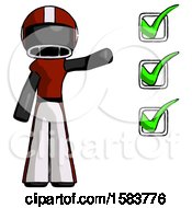 Poster, Art Print Of Black Football Player Man Standing By List Of Checkmarks