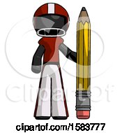 Poster, Art Print Of Black Football Player Man With Large Pencil Standing Ready To Write