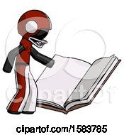 Poster, Art Print Of Black Football Player Man Reading Big Book While Standing Beside It