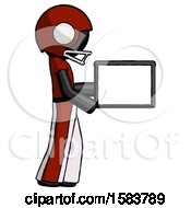 Poster, Art Print Of Black Football Player Man Show Tablet Device Computer To Viewer Blank Area