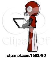 Poster, Art Print Of Black Football Player Man Looking At Tablet Device Computer With Back To Viewer
