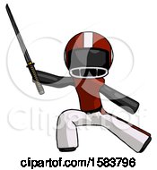 Poster, Art Print Of Black Football Player Man With Ninja Sword Katana In Defense Pose