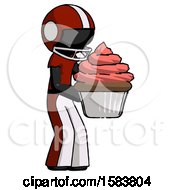 Poster, Art Print Of Black Football Player Man Holding Large Cupcake Ready To Eat Or Serve