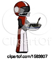 Black Football Player Man Holding Noodles Offering To Viewer
