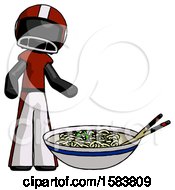 Poster, Art Print Of Black Football Player Man And Noodle Bowl Giant Soup Restaraunt Concept
