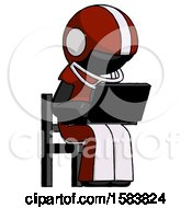 Poster, Art Print Of Black Football Player Man Using Laptop Computer While Sitting In Chair Angled Right