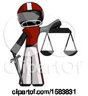 Poster, Art Print Of Black Football Player Man Justice Concept With Scales And Sword Justicia Derived