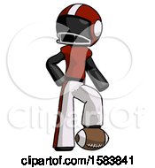 Black Football Player Man Standing With Foot On Football