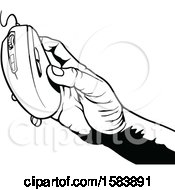 Clipart Of A Black And White Hand Holding A Computer Mouse Royalty Free Vector Illustration by dero