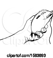 Clipart Of A Black And White Hand Holding A Computer Mouse Royalty Free Vector Illustration