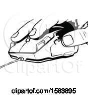 Clipart Of A Black And White Hand On A Computer Mouse Royalty Free Vector Illustration