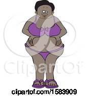 Cartoon Black Woman In A Bikini Squeezing Her Belly Fat